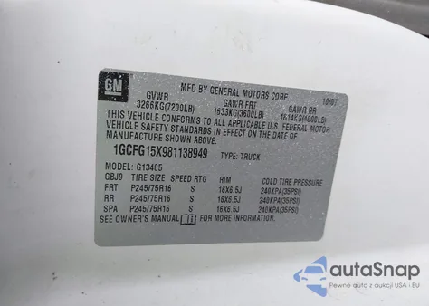 2008 Chevrolet Express Work Van z USA, uszkodzony, nr VIN 1GCFG15X981138949